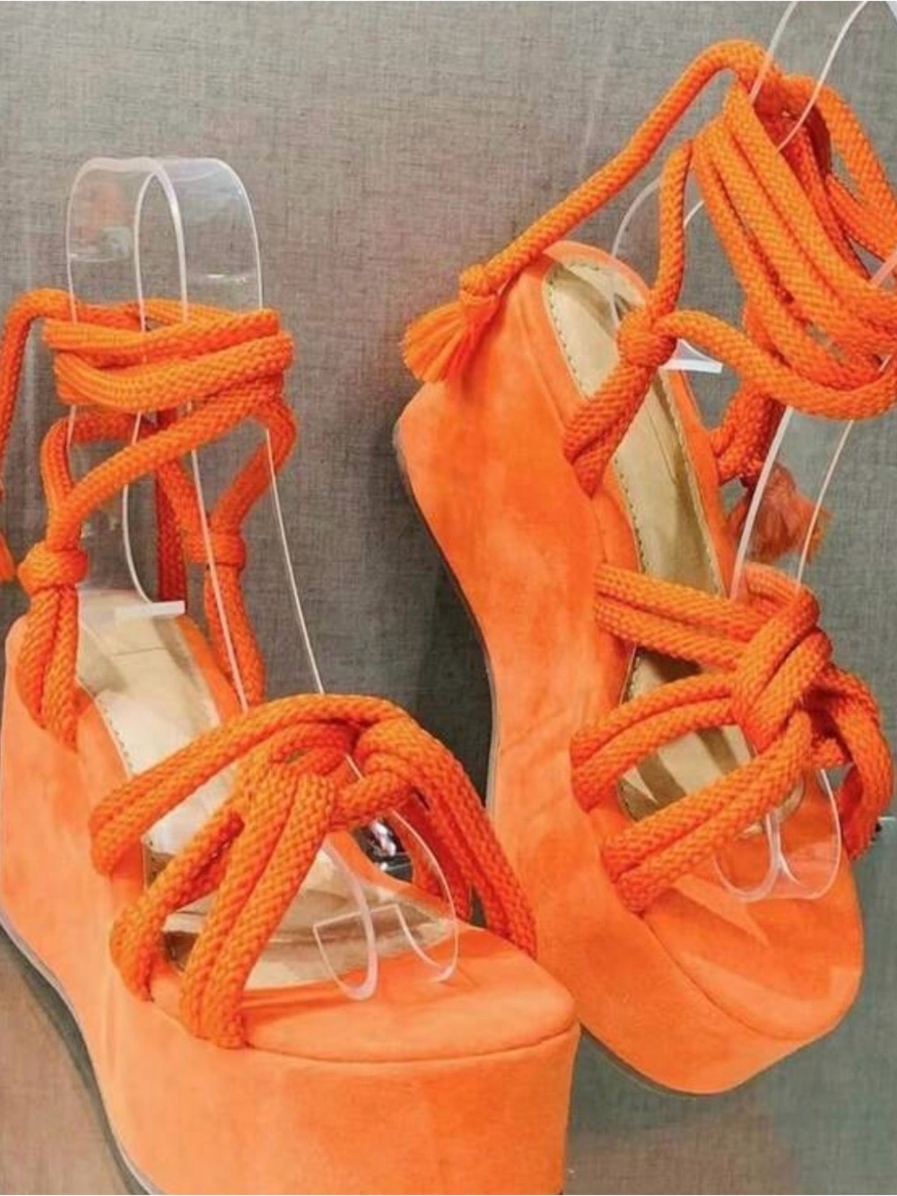 Women’s Orange Knotted Platform Sandals with Wrap Laces